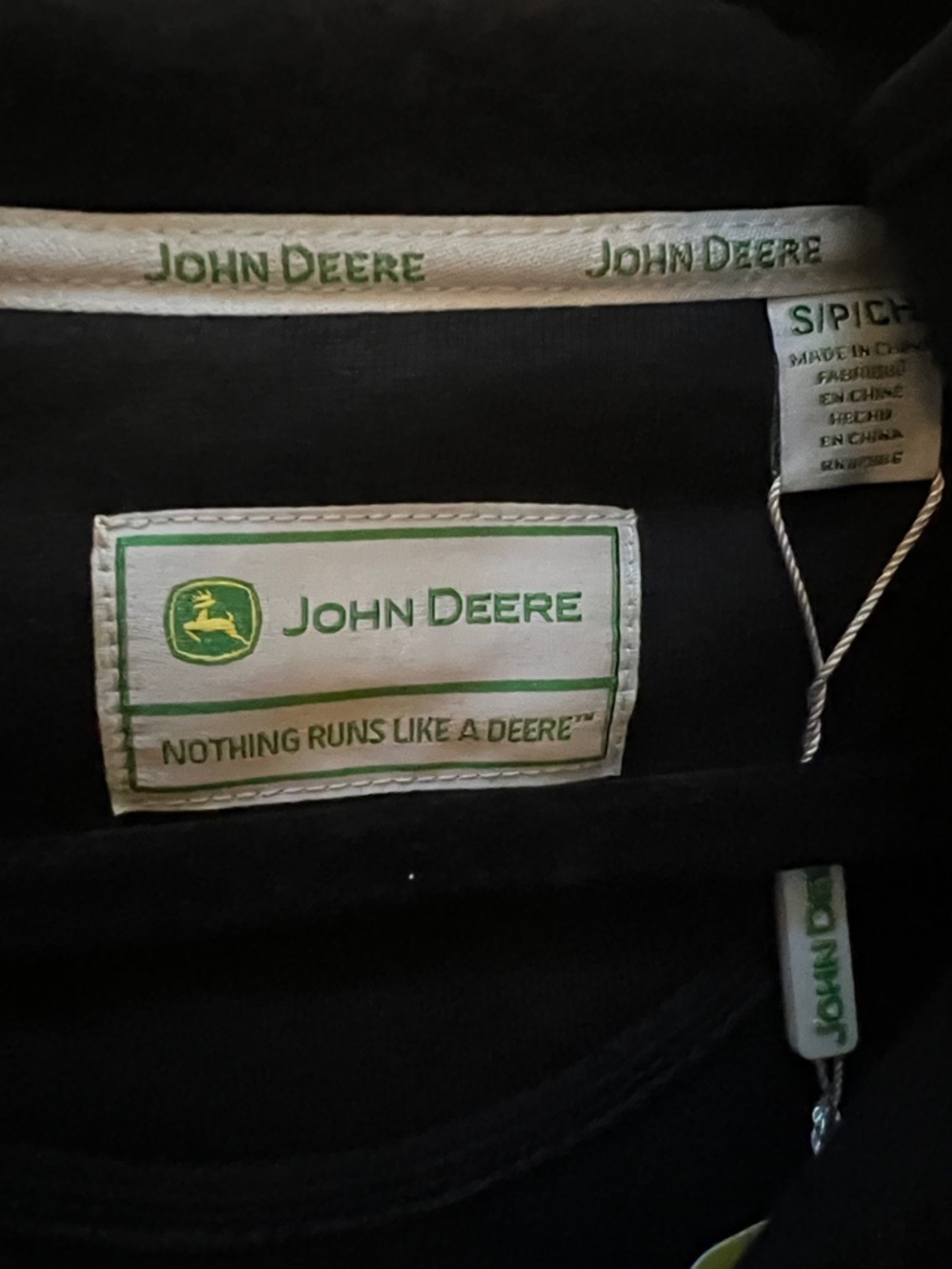 John Deere Black Hoodie with Green Logo and Yellow Tag, Adult S NWT - Picture 5 of 9